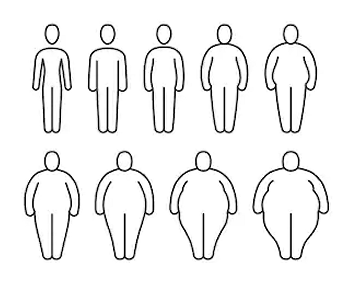 Очертания людей с разным ожирением